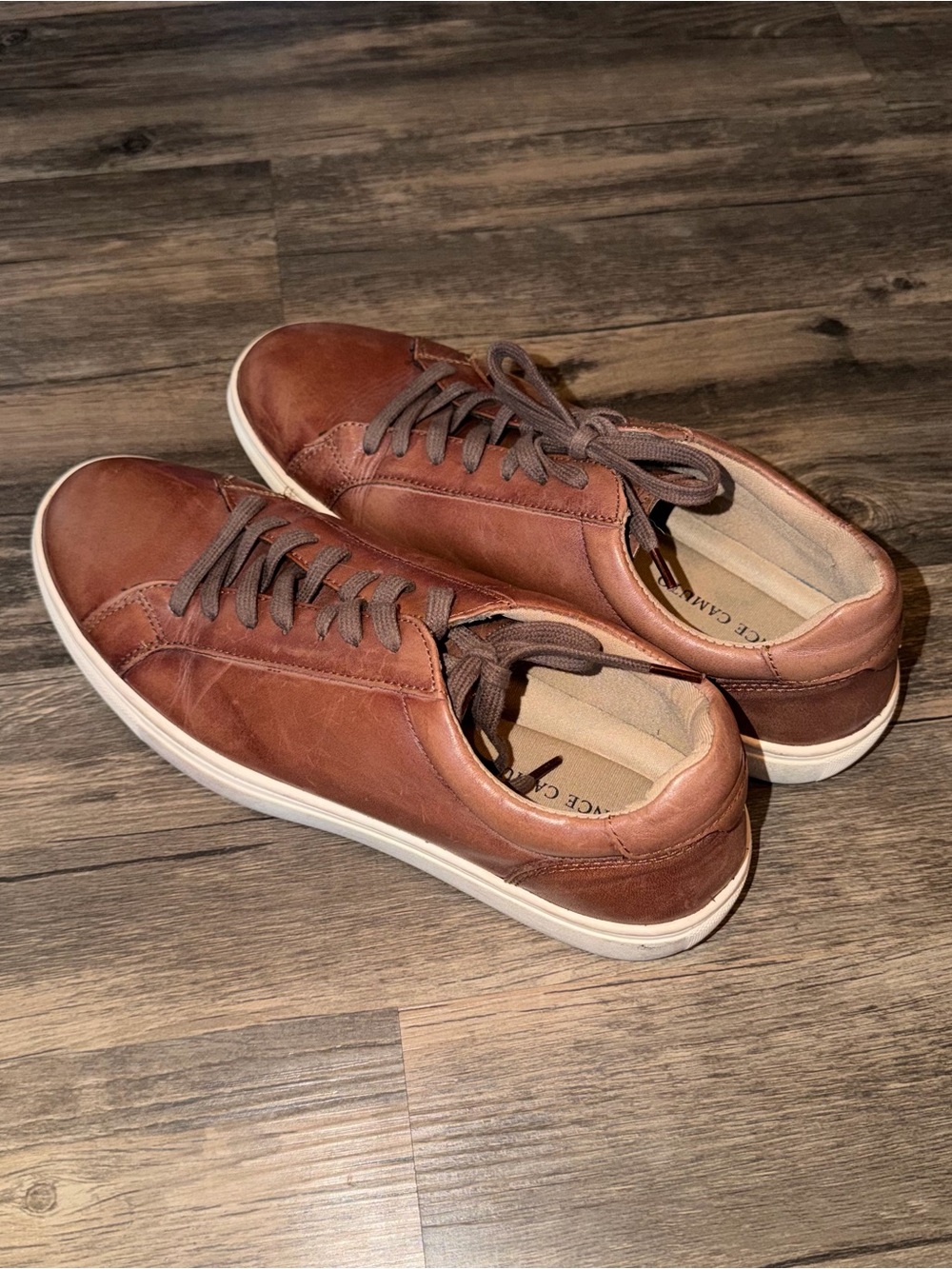 Vince Camuto Brown Leather Low-Top Sneakers with White Sole